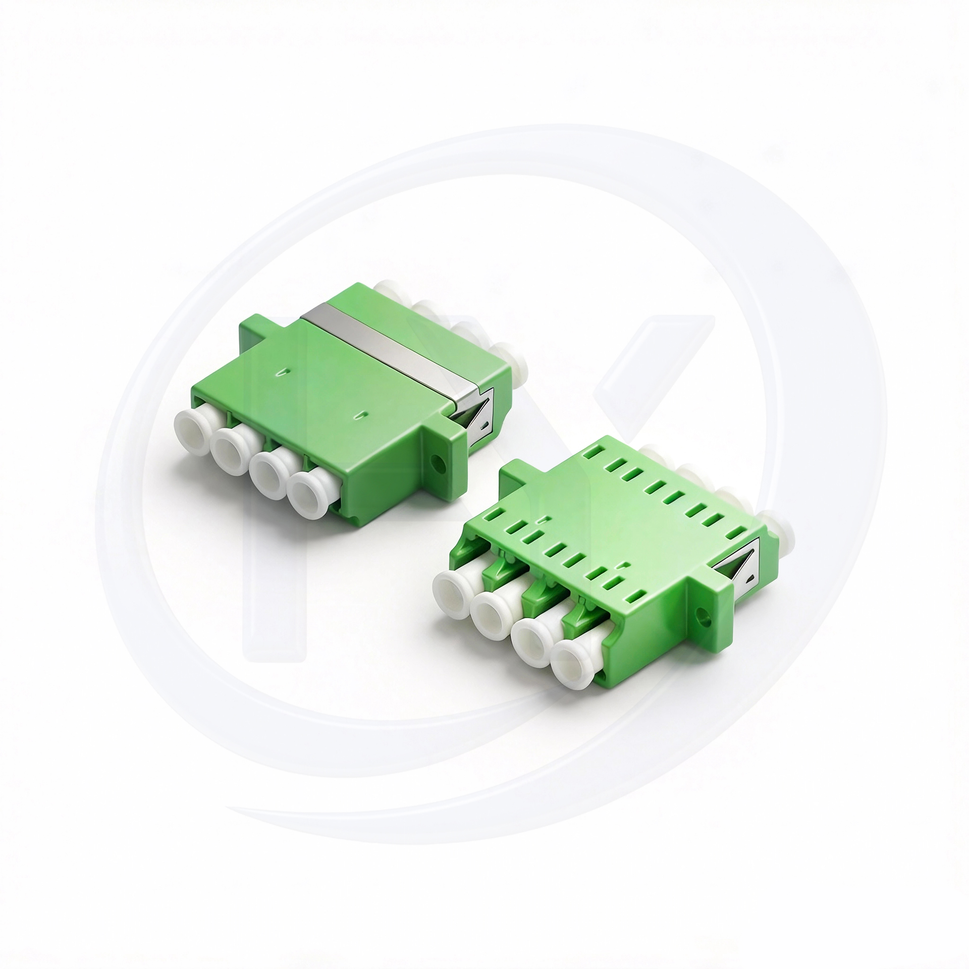 Single Mode LC/APC Quad With Flange Mount Green Housing Fiber Optic Adapter