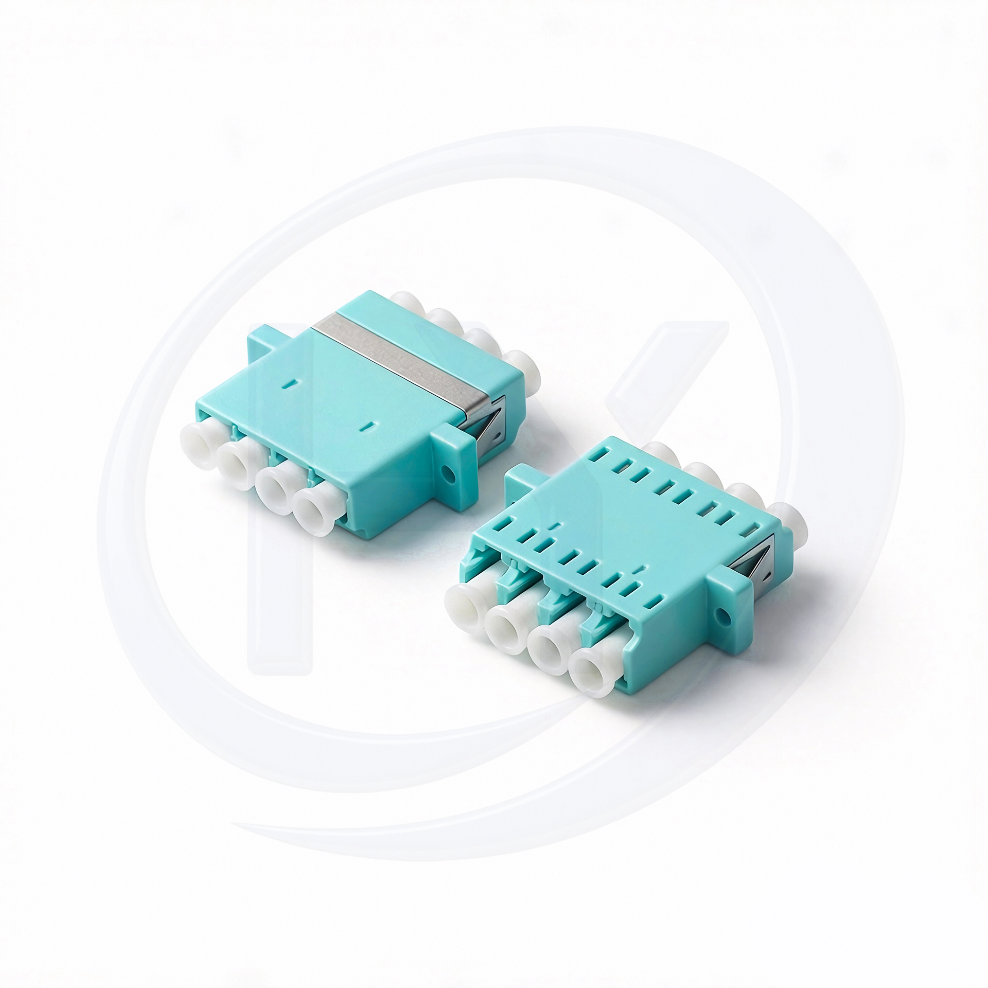 OM3 LC/UPC Quad With Flange Mount Aqua Housing Fiber Optic Adapter