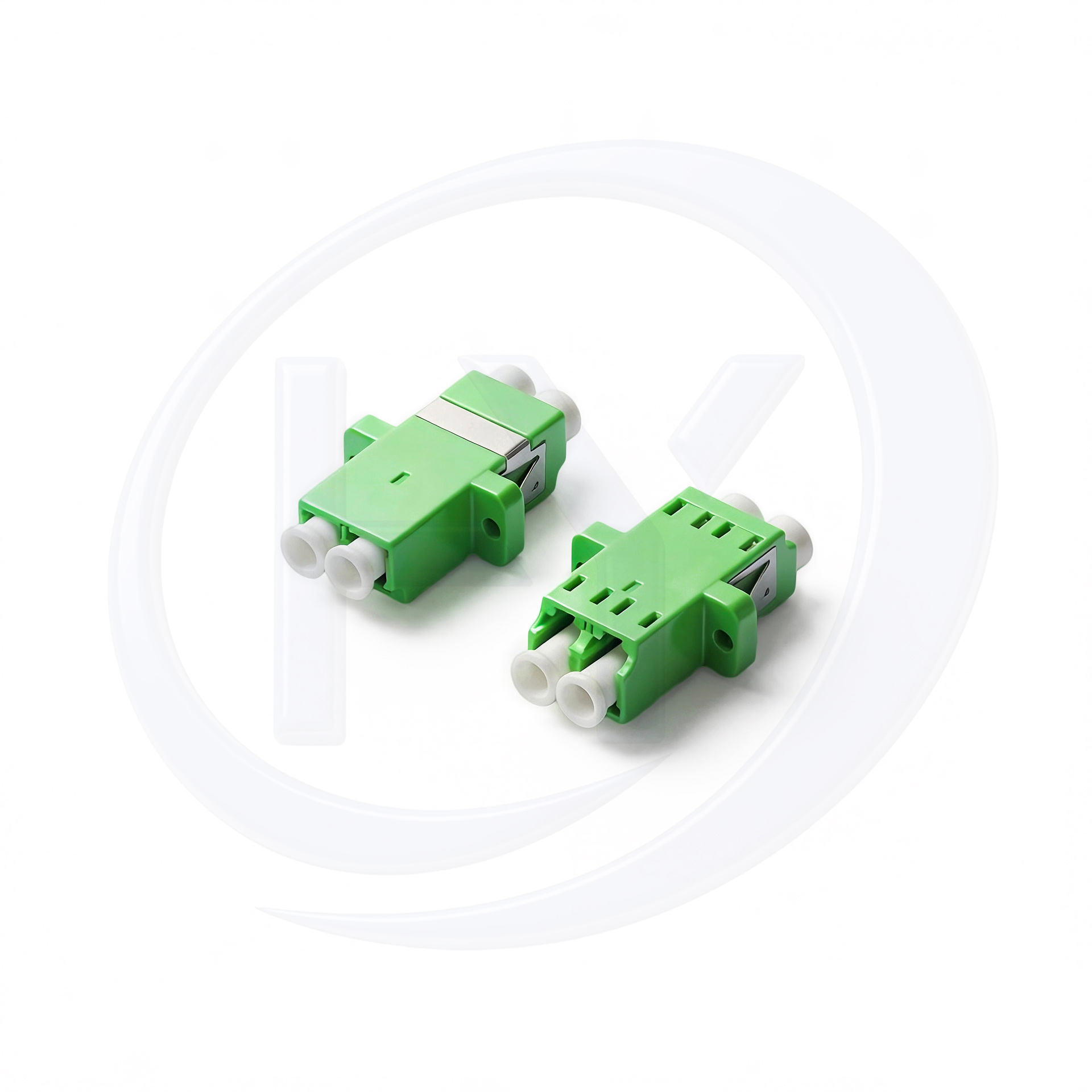 Single Mode LC/APC Duplex With Flange Mount Green Housing Fiber Optic Adapter