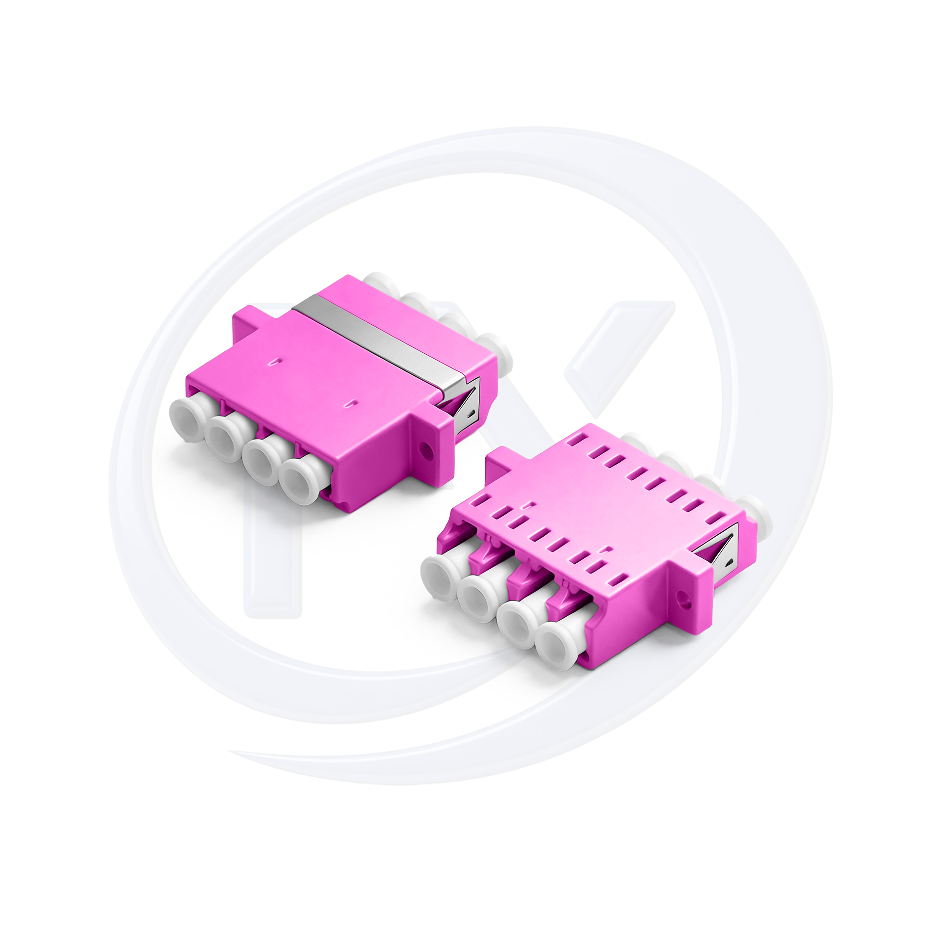 OM4 LC/UPC Quad With Flange Mount Heather Violet Housing Fiber Optic Adapter