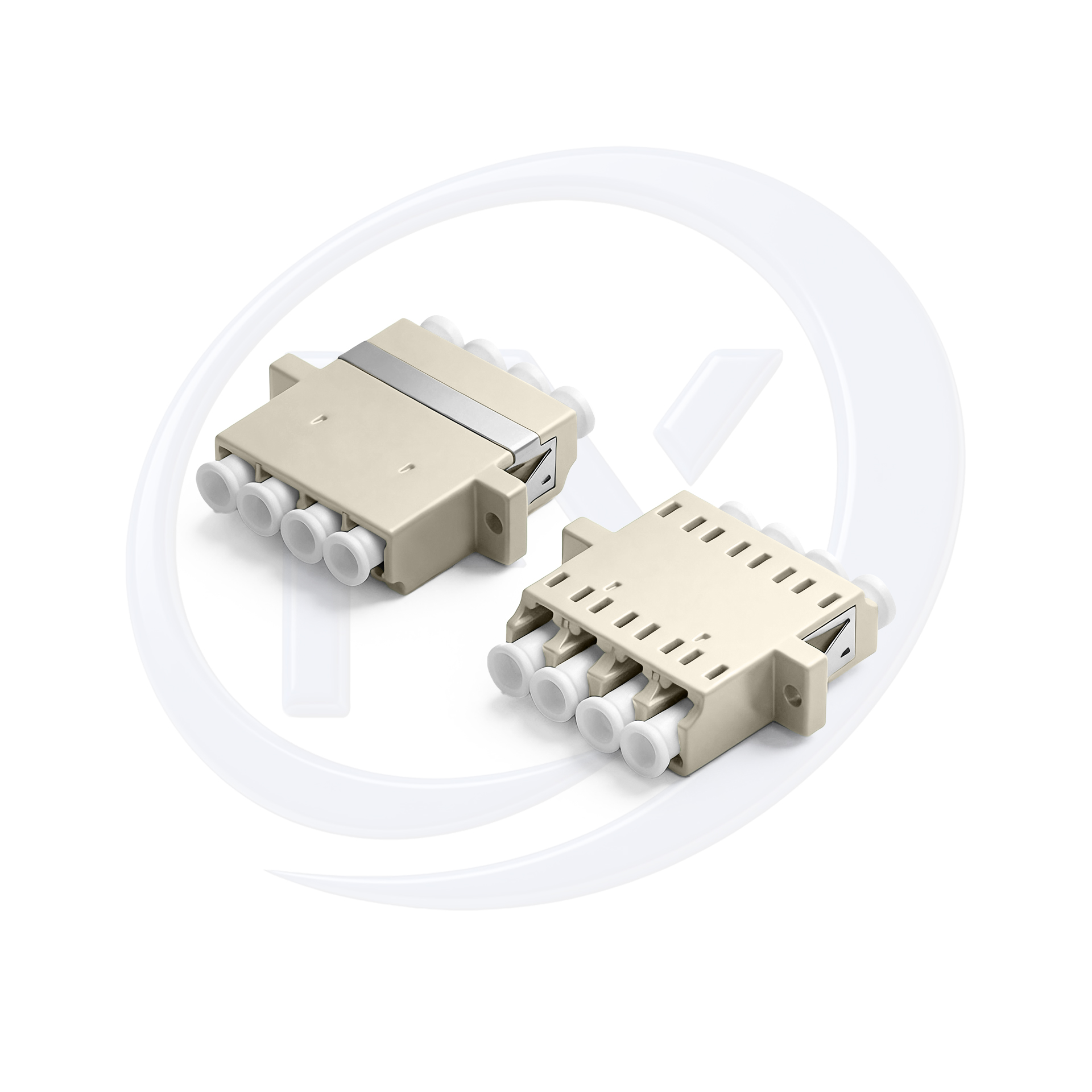 OM1 OM2  LC/UPC Quad With Flange Mount Beige Housing Fiber Optic Adapter