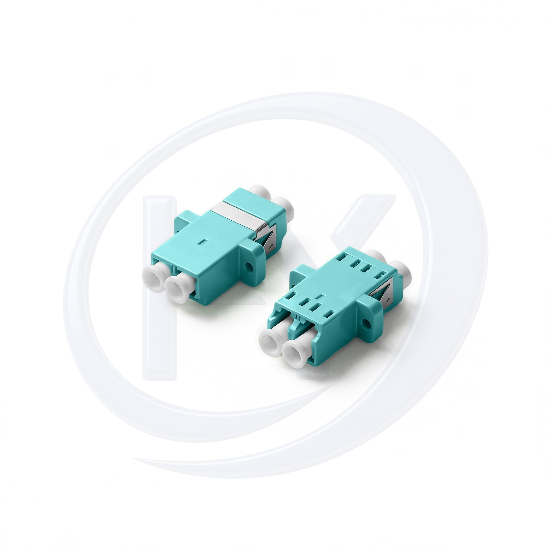 OM3 LC/UPC Duplex With Flange Mount Aqua Housing Fiber Optic Adapter