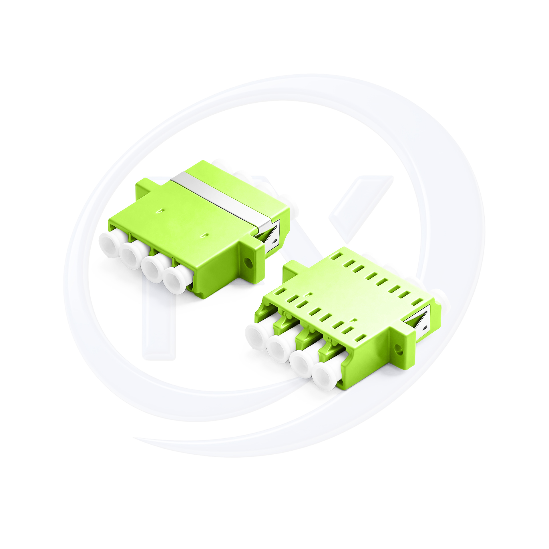 OM5 LC/UPC Quad With Flange Mount Lime Green Housing Fiber Optic Adapter