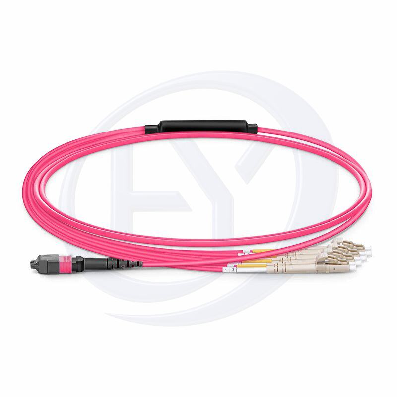 8F MTP® Harness Cable UPC(Female)-4 LC UPC(Female) OM3 0.6dB Max PVC Rose Pink Jacket